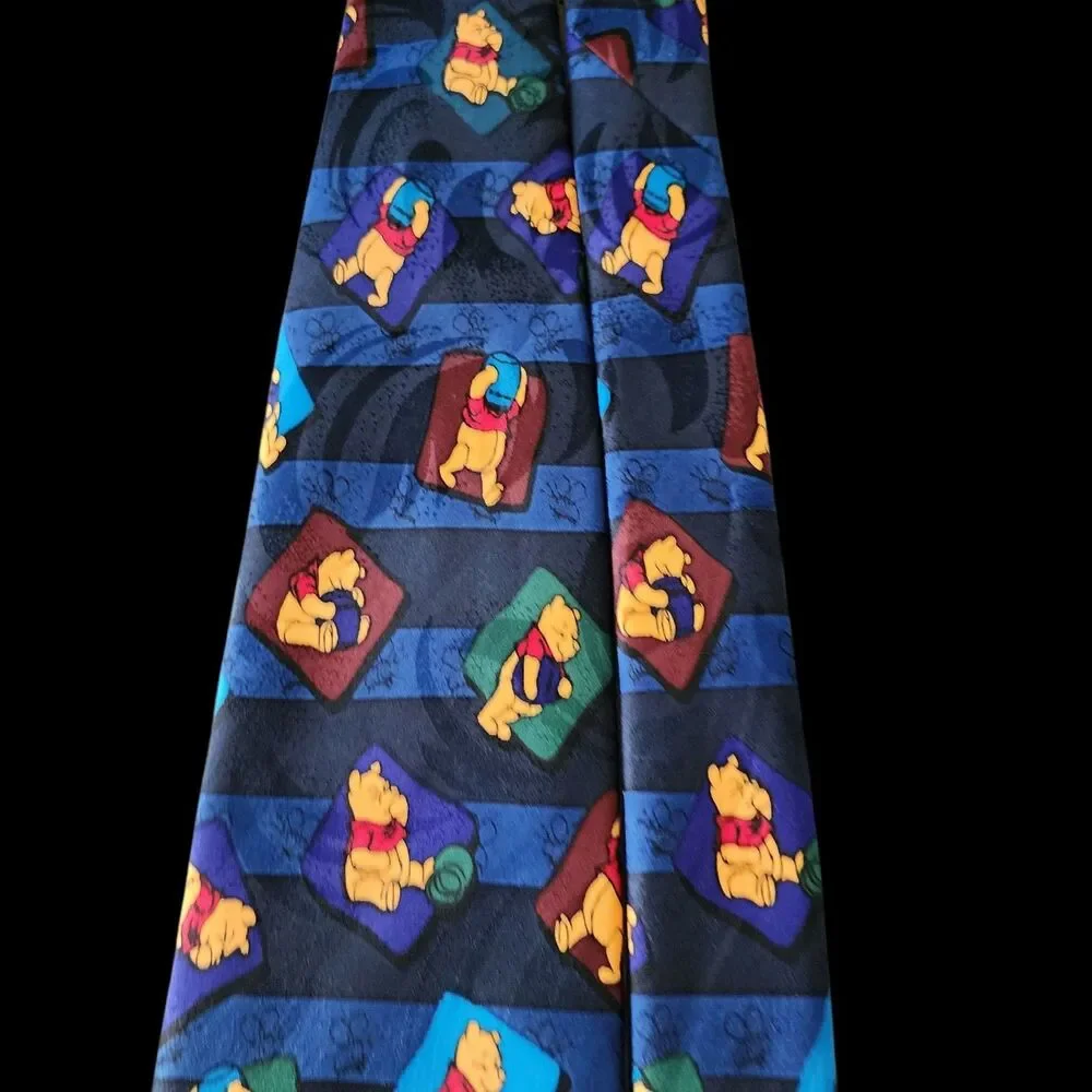 Vintage Disney Pooh Bear Tie Navy Blue Striped Winnie The Pooh Exquisite Apparel